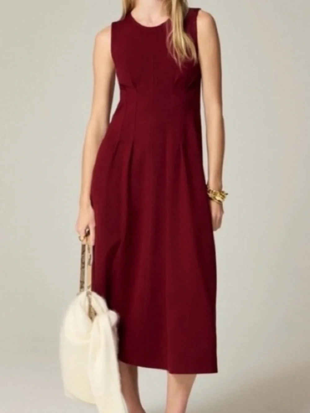 New J. Crew Nadia Ponte Sleeveless Dress Midi Bordeaux Berry Women’s Size Small